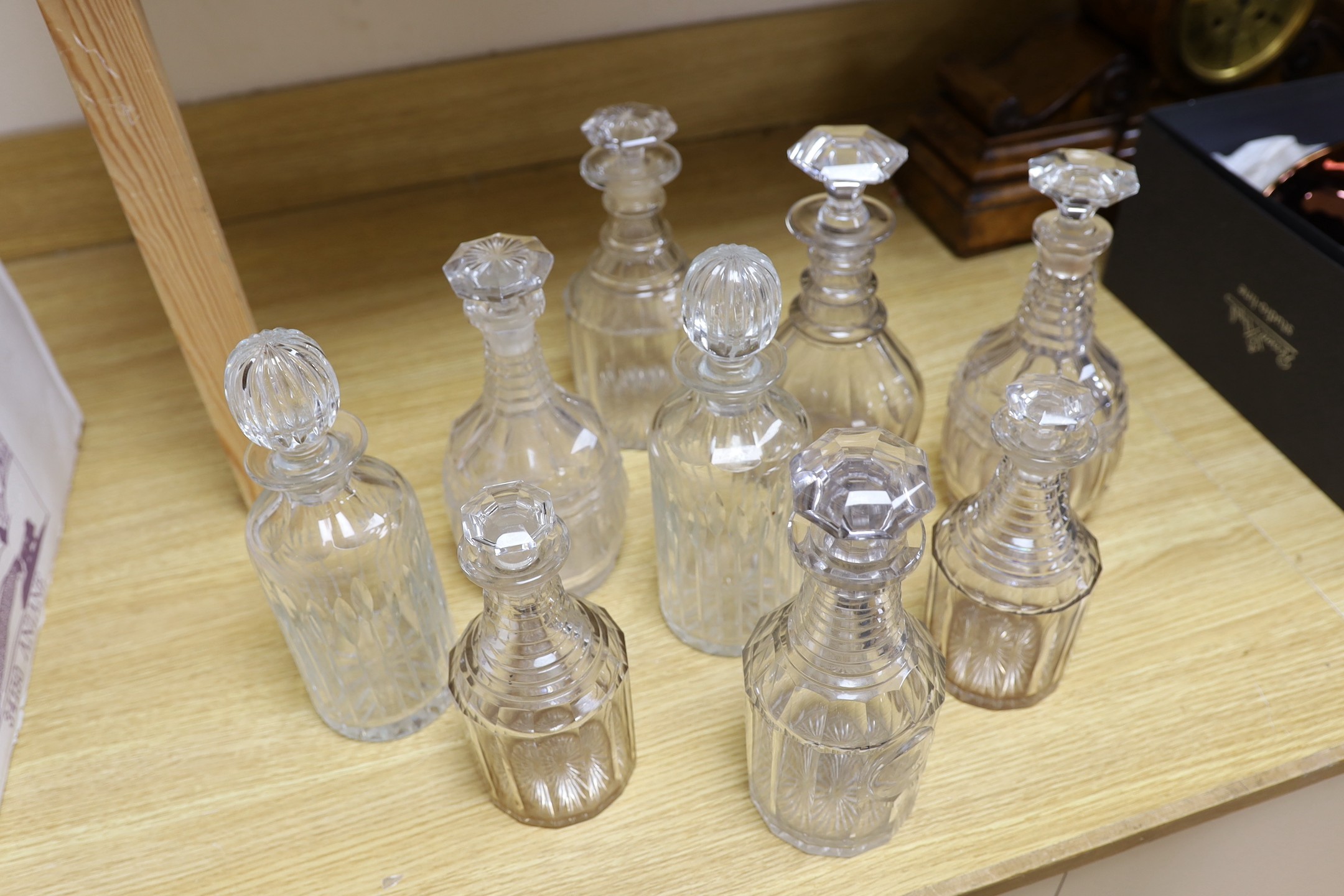 Three pairs of 19th century cut glass decanters and 3 single cut glass decanters